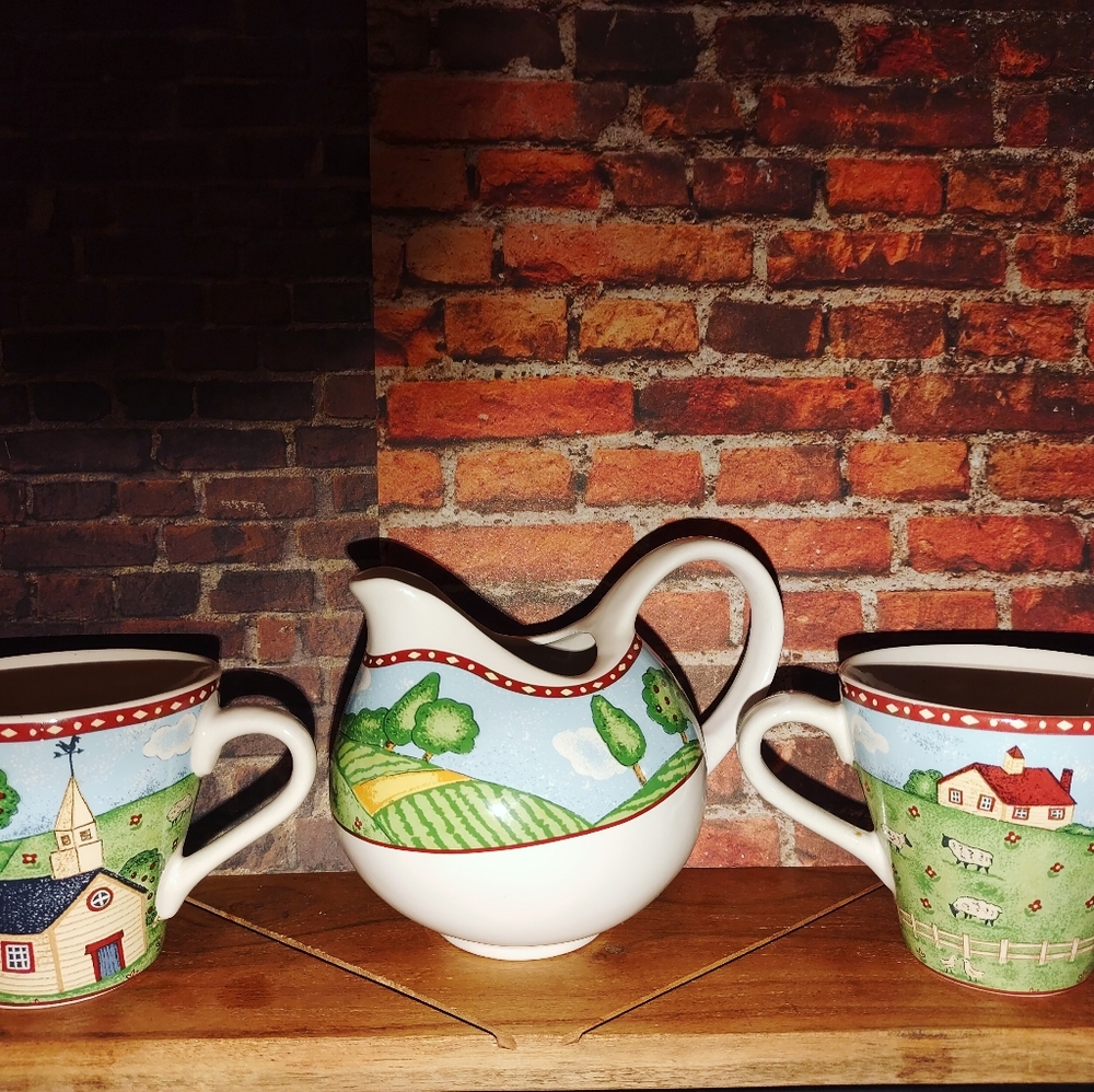 Sango Dinnerware Green Acres Tea Cups and Creamer
